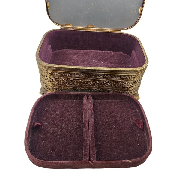 Vintage Czech Faceted Glass And Filigree Footed Casket (A6371) - Picture 5 of 8